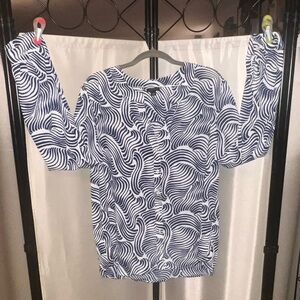Ann Taylor Navy and White Swirl Top